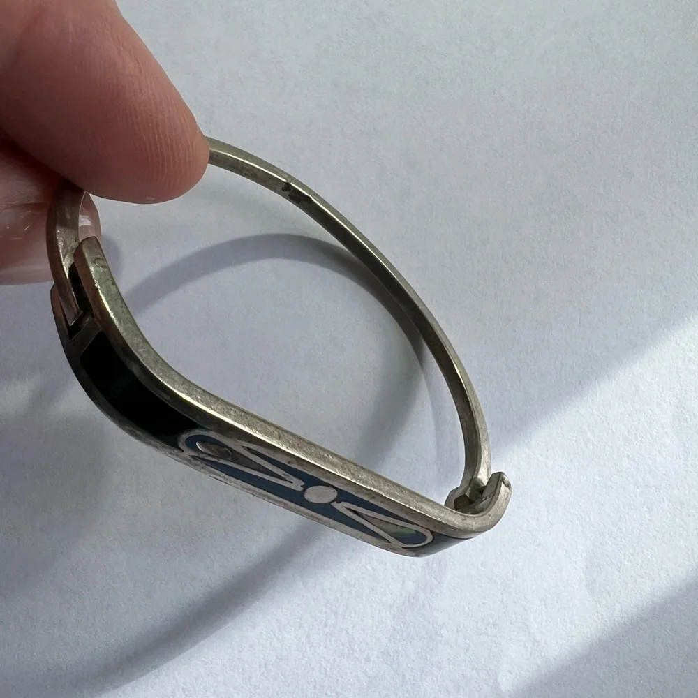 Vintage Sterling Silver and Blue and Black Enamel Inlay Bracelet